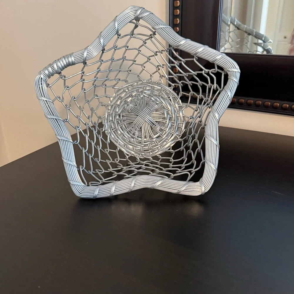Woven Metal Decorative Basket - Silver